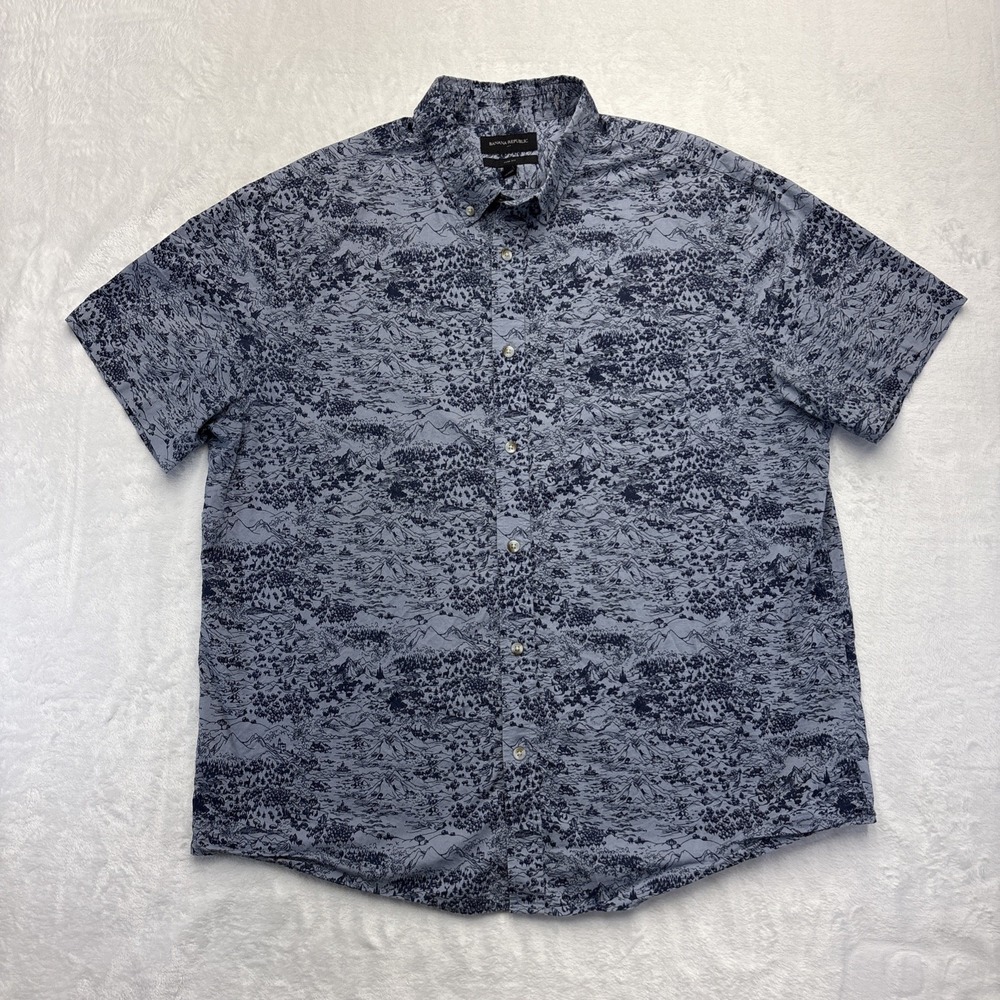 Banana Republic Shirt Mens XL Blue Print Soft Wash Slim Fit Button Up